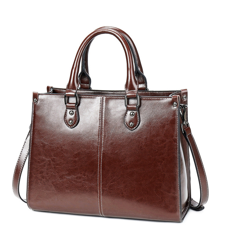 Oil Wax Spliced Leather Women's Crossbody Bag-Handbags-Brown-Free Shipping Leatheretro