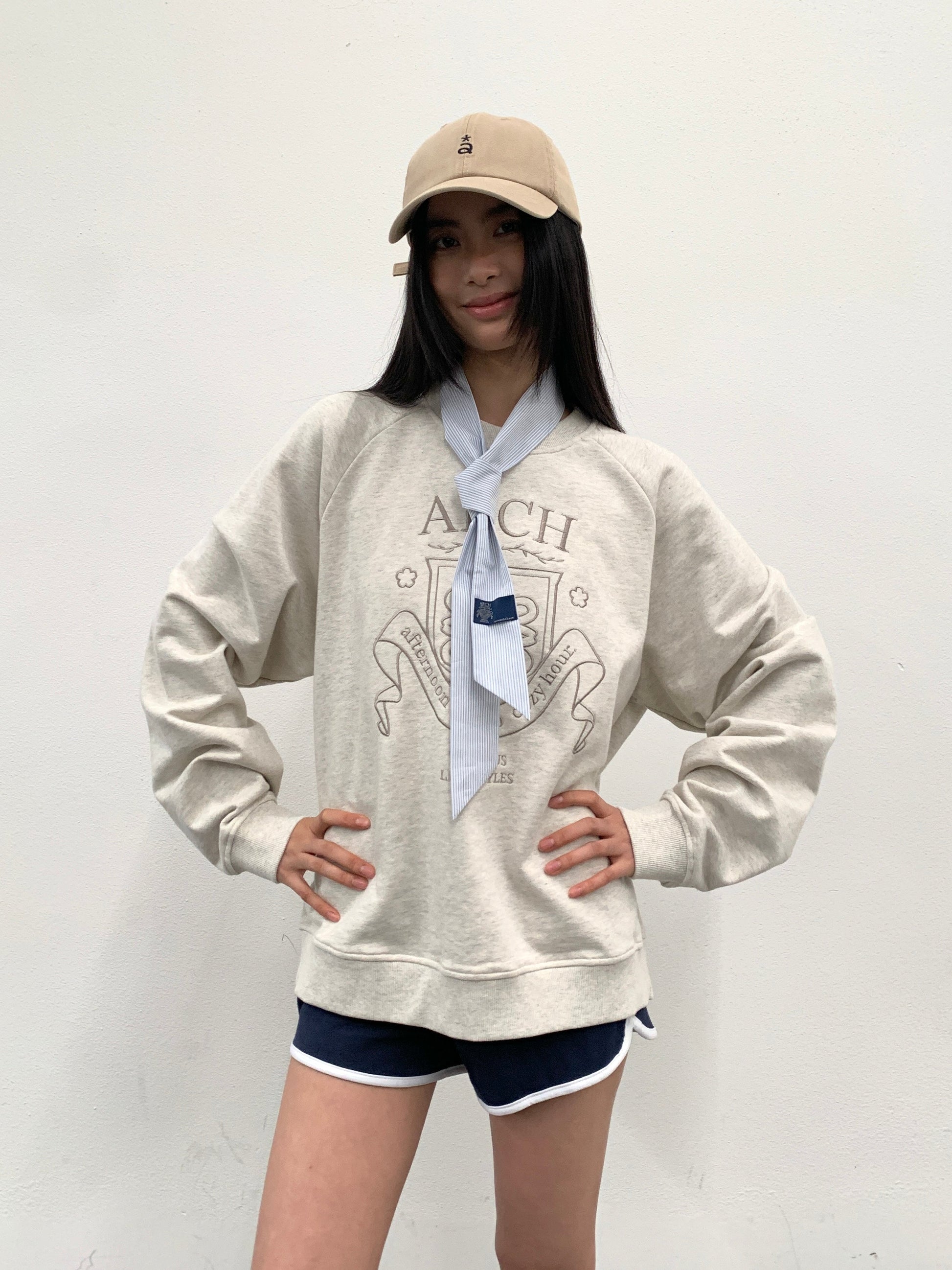 ROARINGWILD A ARCH Collegiate Loopback Raglan Sweatshirt-Sweatshirt-XS-Beige-Free Shipping Leatheretro