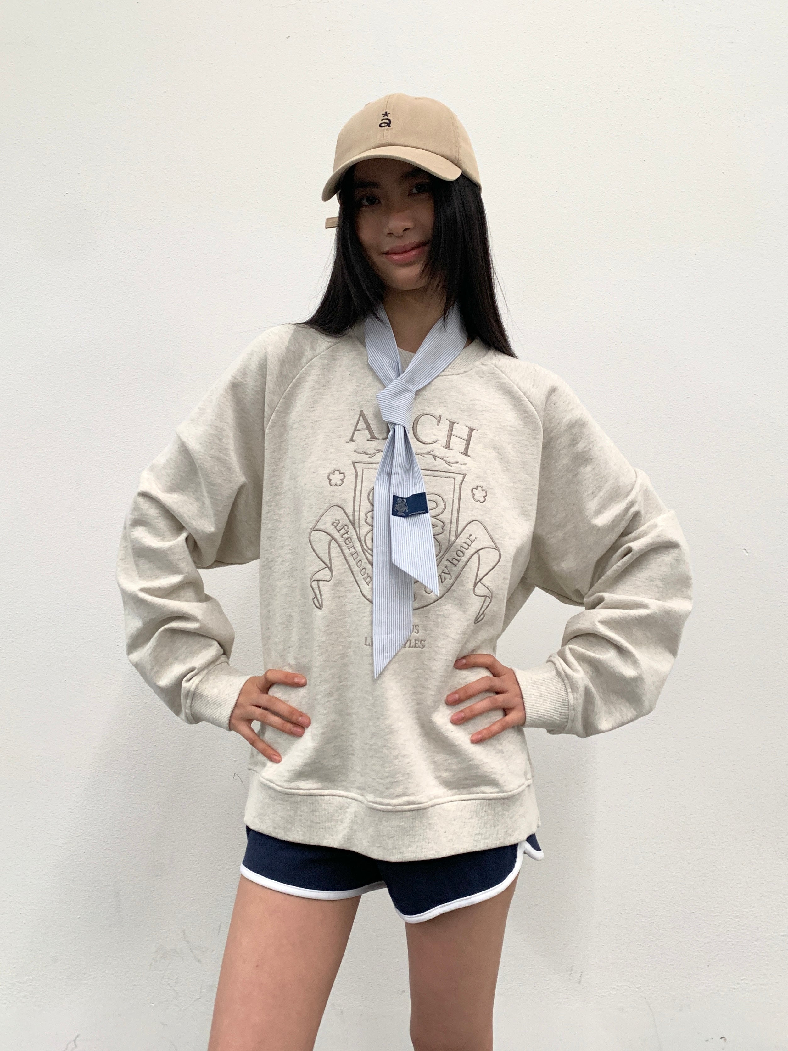 ROARINGWILD A ARCH Collegiate Loopback Raglan Sweatshirt-Sweatshirt-XS-Beige-Free Shipping Leatheretro
