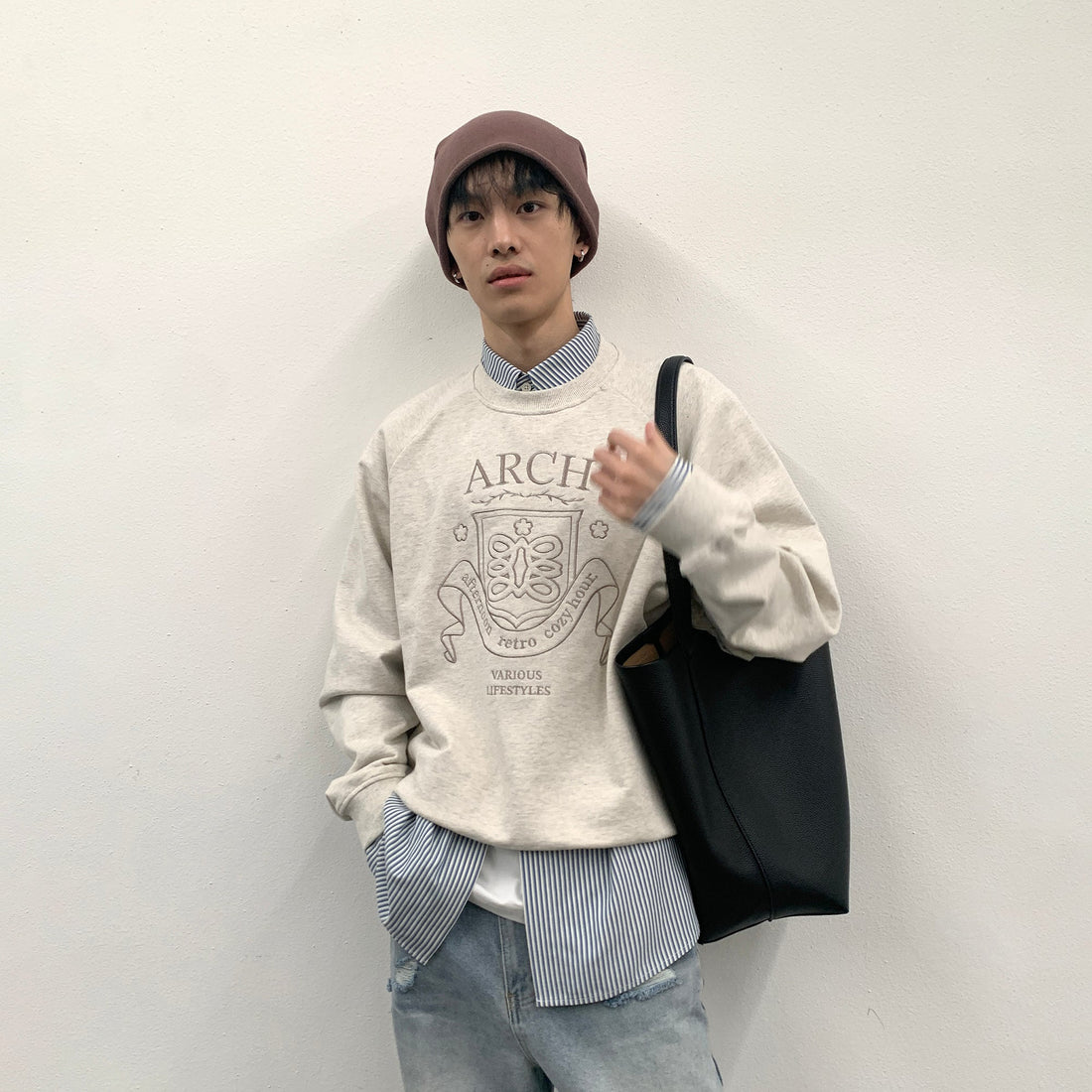 ROARINGWILD A ARCH Collegiate Loopback Raglan Sweatshirt-Sweatshirt-XS-Beige-Free Shipping Leatheretro