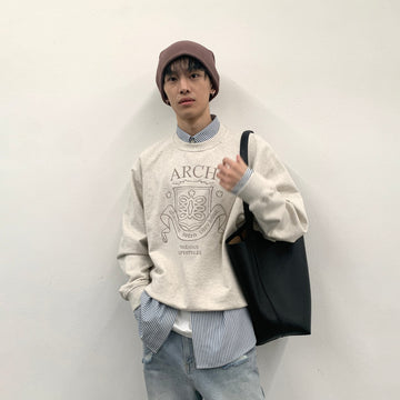 ROARINGWILD A ARCH Collegiate Loopback Raglan Sweatshirt-Sweatshirt-XS-Beige-Free Shipping Leatheretro