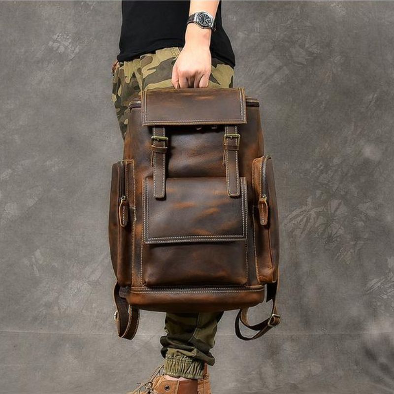 Premium Crazy Horse Genuine Leather Stylish Backpack-Backpacks-Dark Brown-Free Shipping Leatheretro