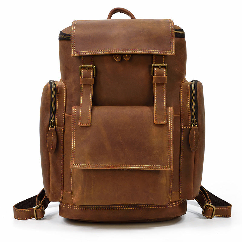 Premium Crazy Horse Genuine Leather Stylish Backpack-Backpacks-Dark Brown-Free Shipping Leatheretro