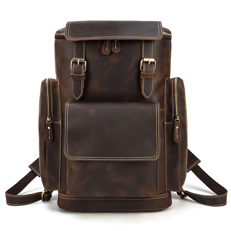 Premium Crazy Horse Genuine Leather Stylish Backpack-Backpacks-Dark Brown-Free Shipping Leatheretro