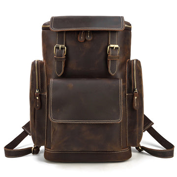 Premium Crazy Horse Genuine Leather Stylish Backpack-Backpacks-Dark Brown-Free Shipping Leatheretro