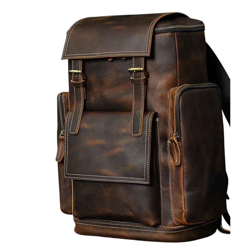 Premium Crazy Horse Genuine Leather Stylish Backpack-Backpacks-Dark Brown-Free Shipping Leatheretro