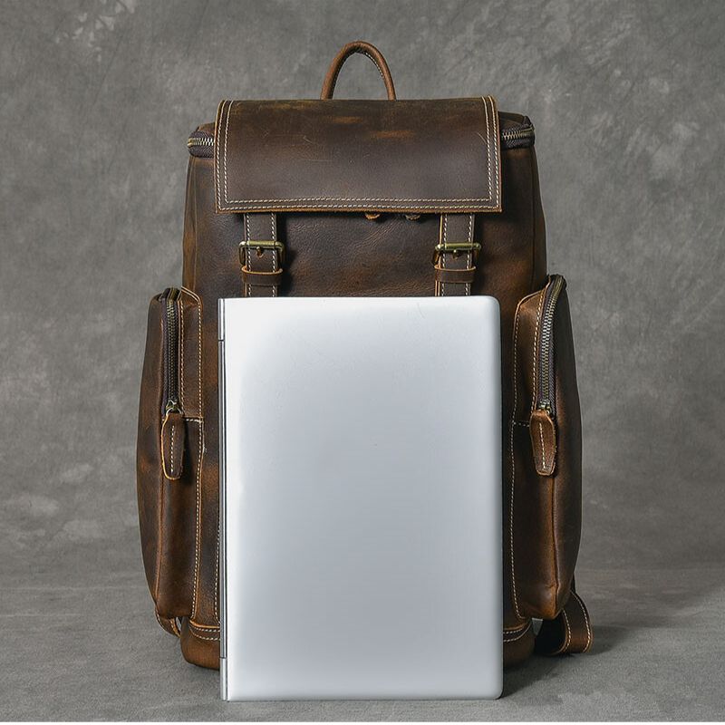 Premium Crazy Horse Genuine Leather Stylish Backpack-Backpacks-Dark Brown-Free Shipping Leatheretro