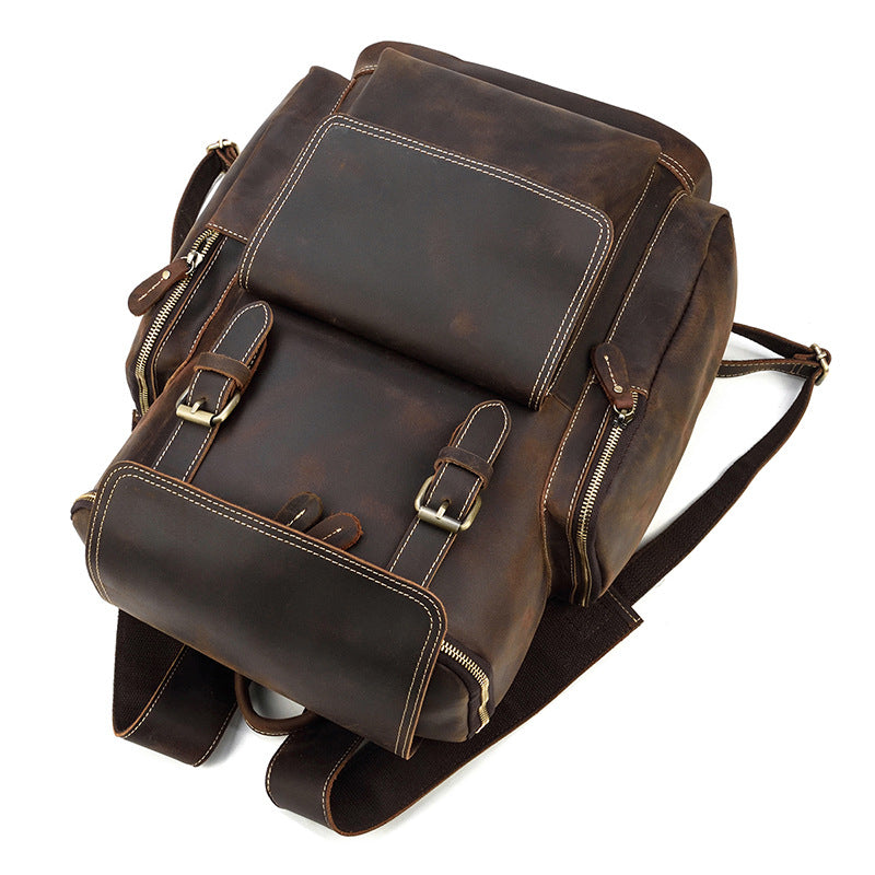 Premium Crazy Horse Genuine Leather Stylish Backpack-Backpacks-Dark Brown-Free Shipping Leatheretro