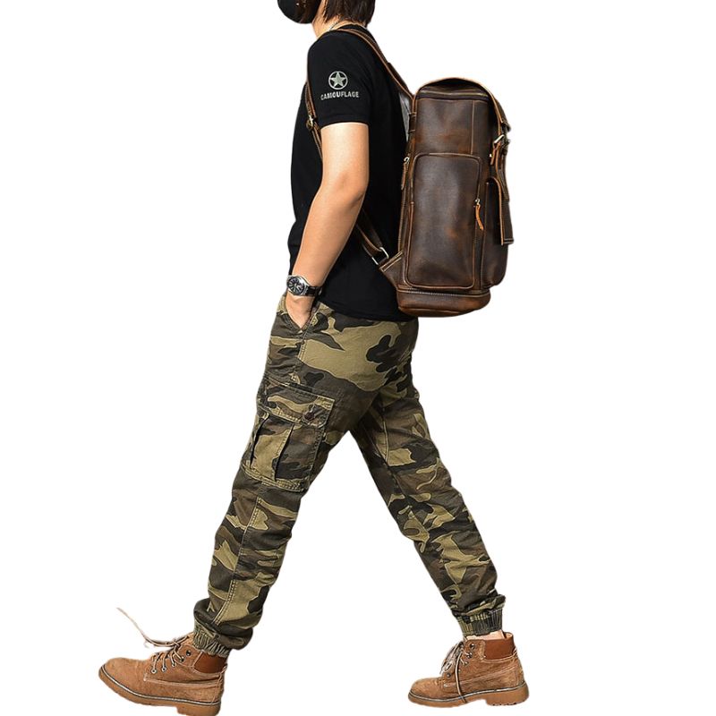 Premium Crazy Horse Genuine Leather Stylish Backpack-Backpacks-Dark Brown-Free Shipping Leatheretro