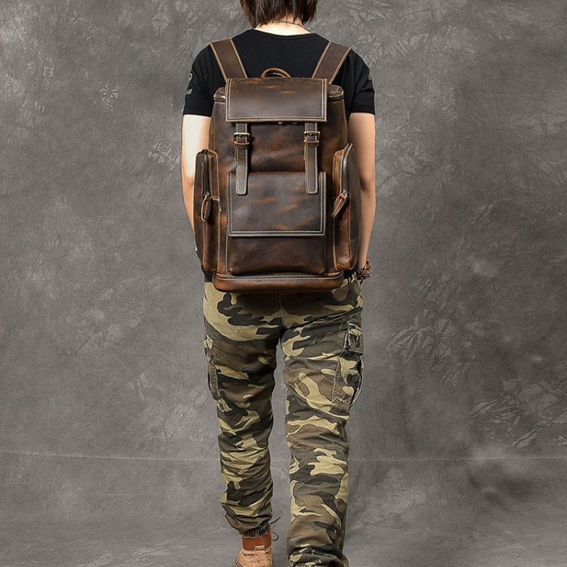 Premium Crazy Horse Genuine Leather Stylish Backpack-Backpacks-Dark Brown-Free Shipping Leatheretro