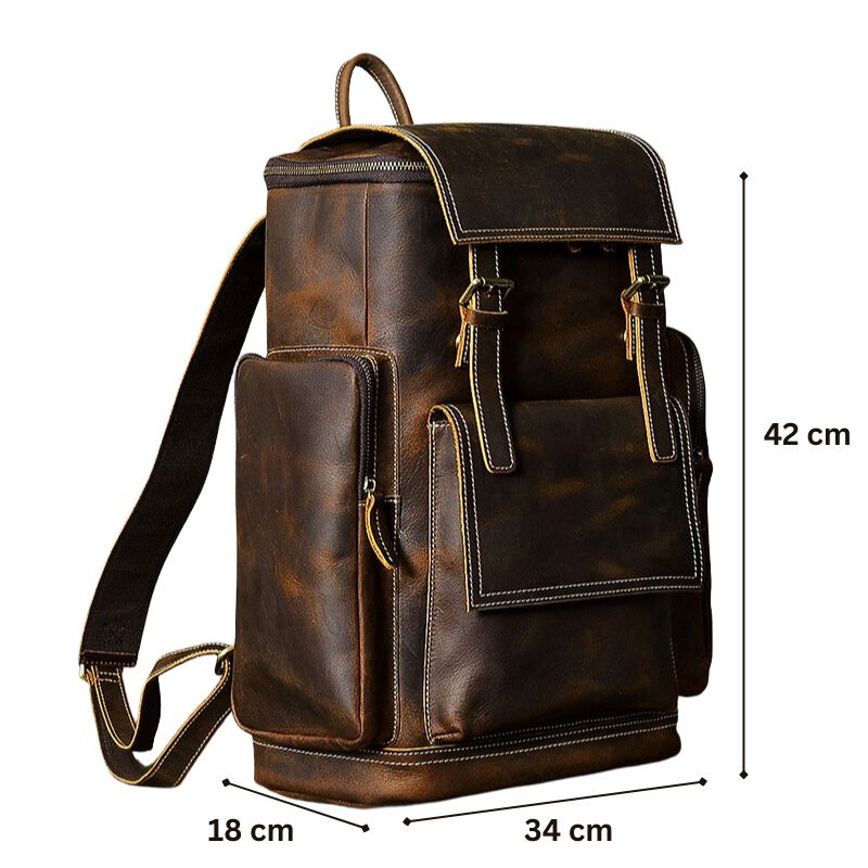 Premium Crazy Horse Genuine Leather Stylish Backpack-Backpacks-Dark Brown-Free Shipping Leatheretro