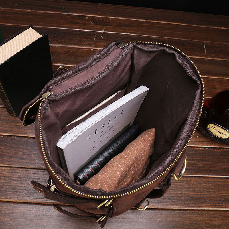 Premium Leather Bucket Backpack-Backpacks-Dark Brown-Free Shipping Leatheretro