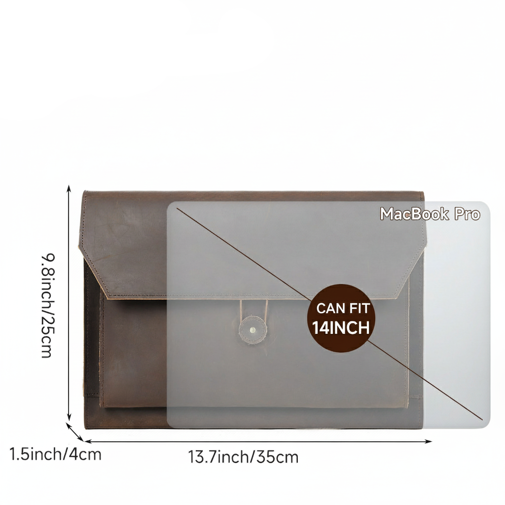 Premium Crazy Horse Leather Retro Laptop Bag Protective Case-Medium 14"-Free Shipping Leatheretro