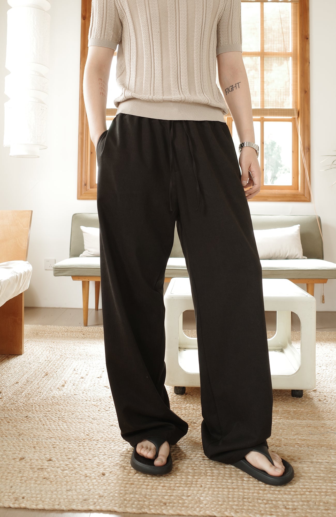 KREATE Acetate Wide-Leg Trousers-Pants-S (Preorder)-Black-Free Shipping Leatheretro