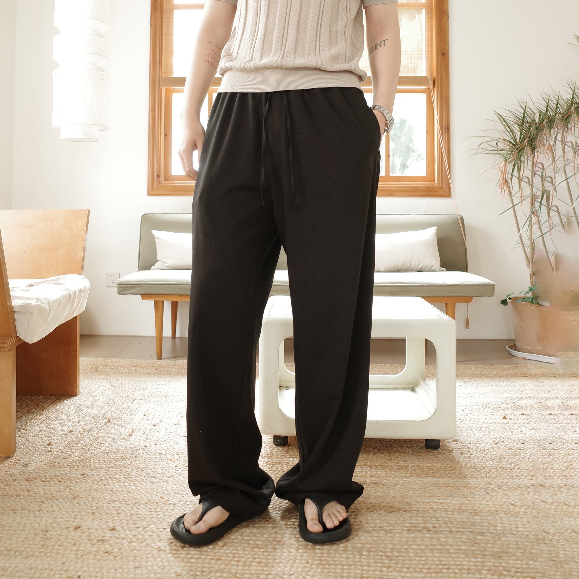 KREATE Acetate Wide-Leg Trousers-Pants-S (Preorder)-Black-Free Shipping Leatheretro