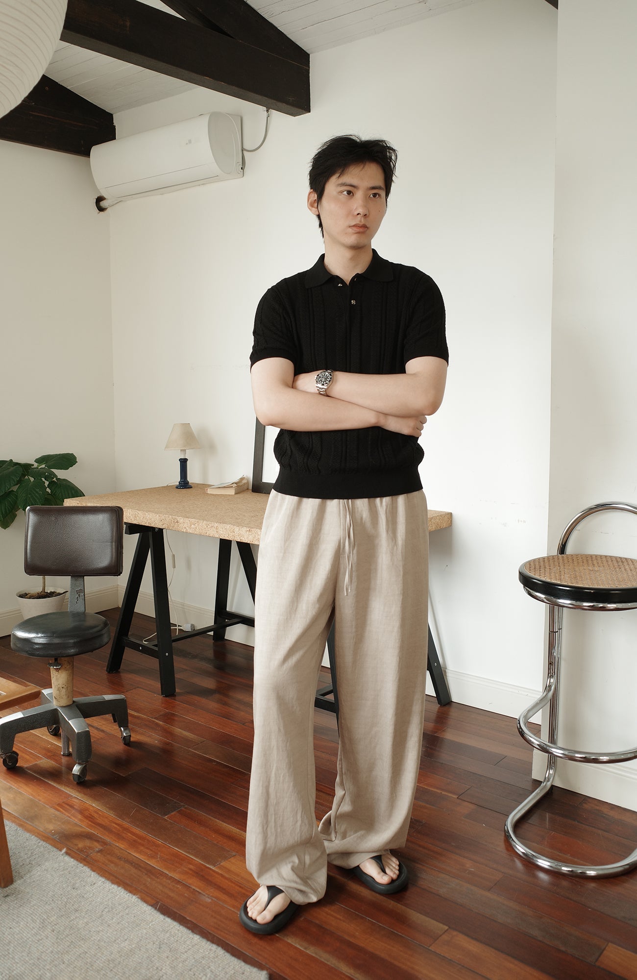 KREATE Acetate Wide-Leg Trousers-Pants-S (Preorder)-Black-Free Shipping Leatheretro
