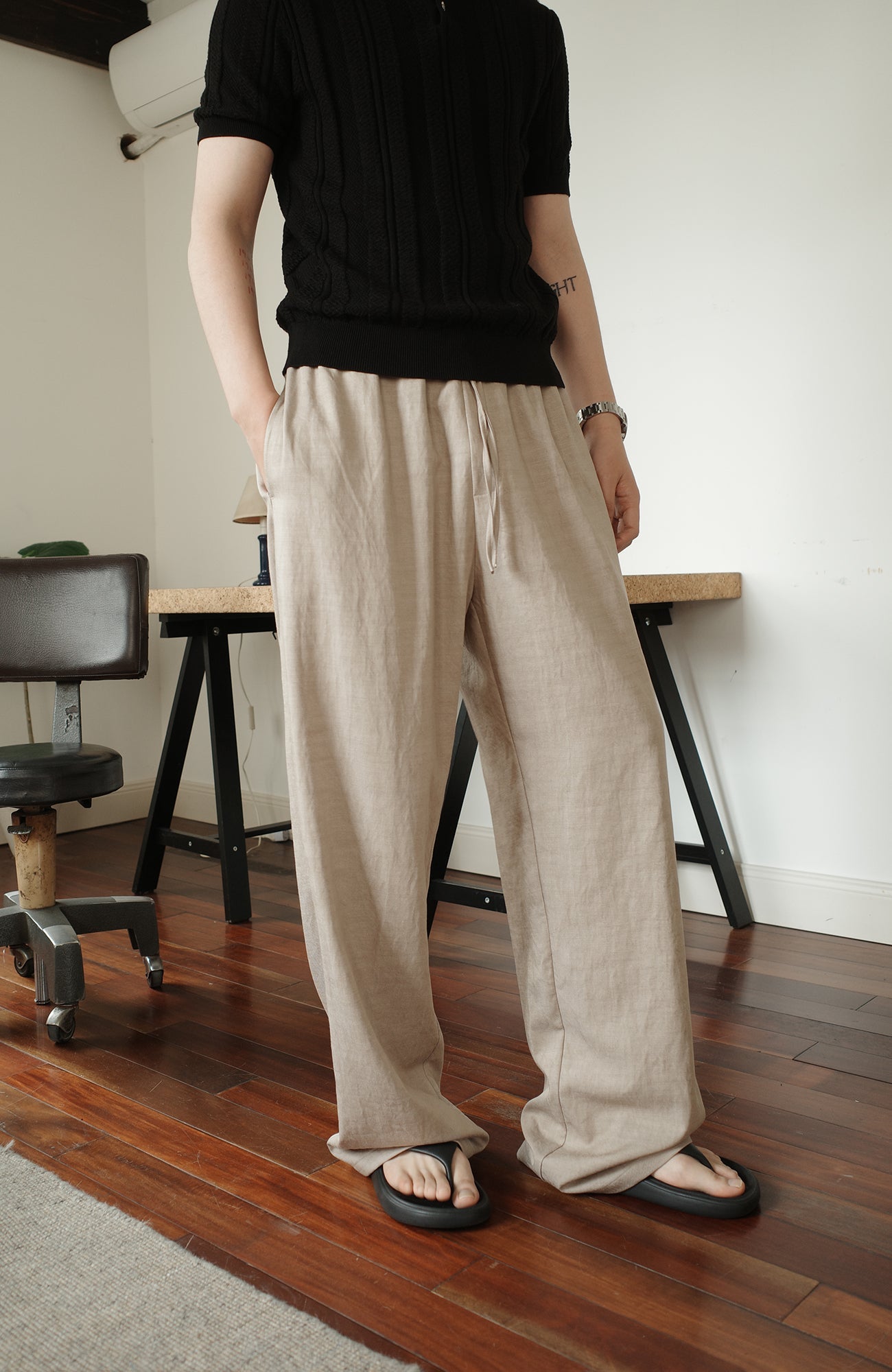 KREATE Acetate Wide-Leg Trousers-Pants-S (Preorder)-Black-Free Shipping Leatheretro