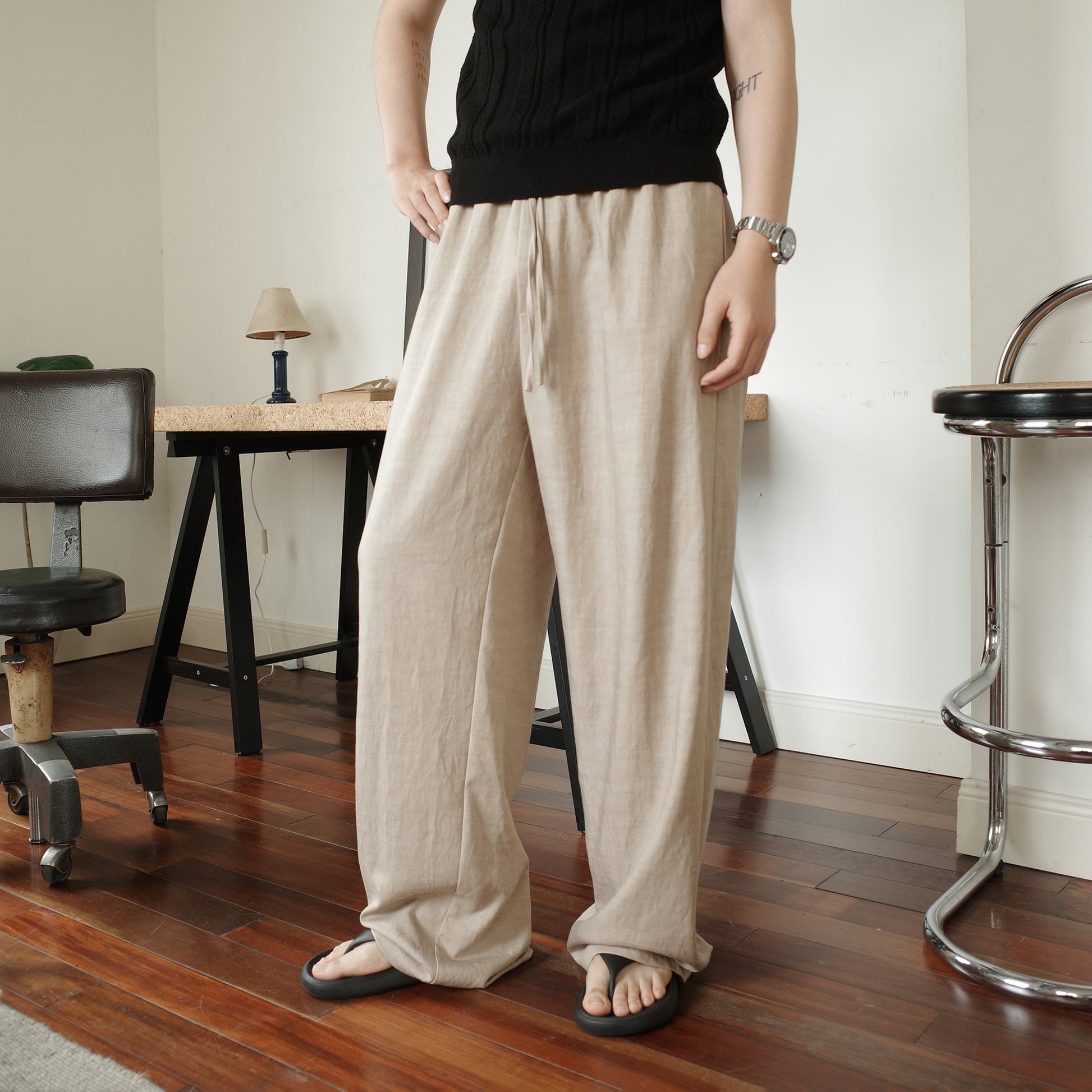 KREATE Acetate Wide-Leg Trousers-Pants-S (Preorder)-Black-Free Shipping Leatheretro