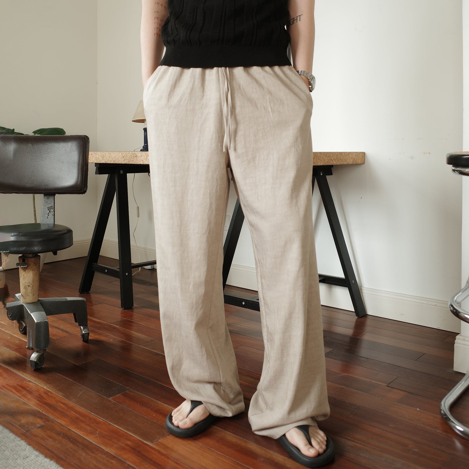 KREATE Acetate Wide-Leg Trousers-Pants-S (Preorder)-Apricot-Free Shipping Leatheretro