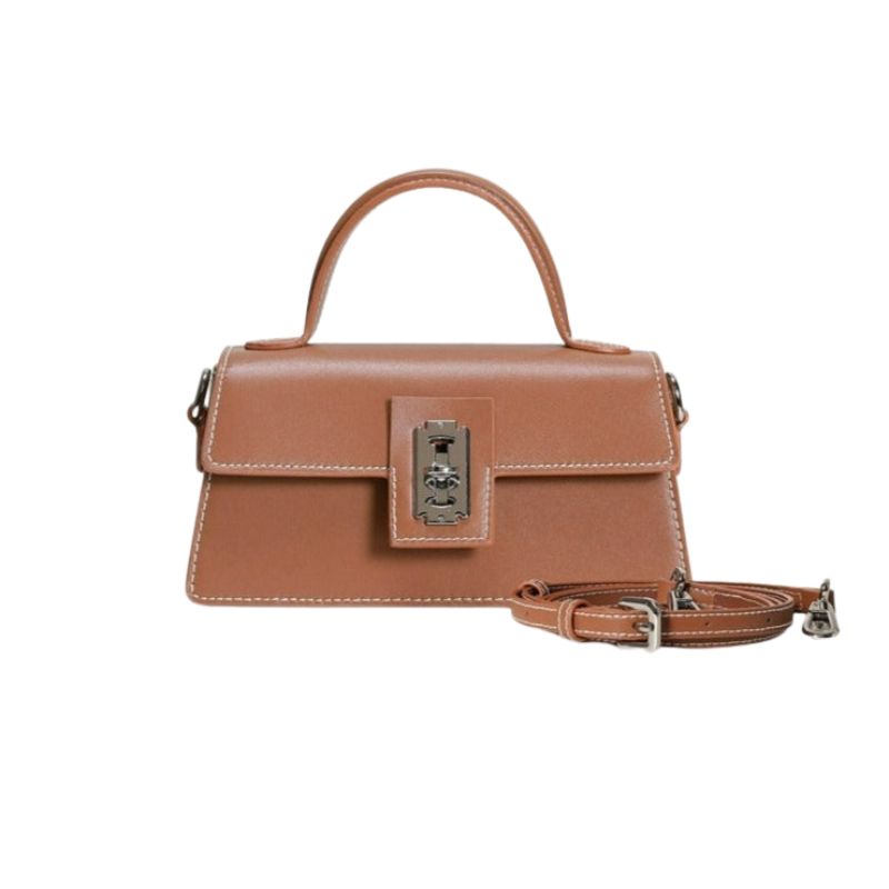 Real Cowhide Ladies Purse Genuine Leather Crossbody Bag-Handbags-Brown-Free Shipping Leatheretro