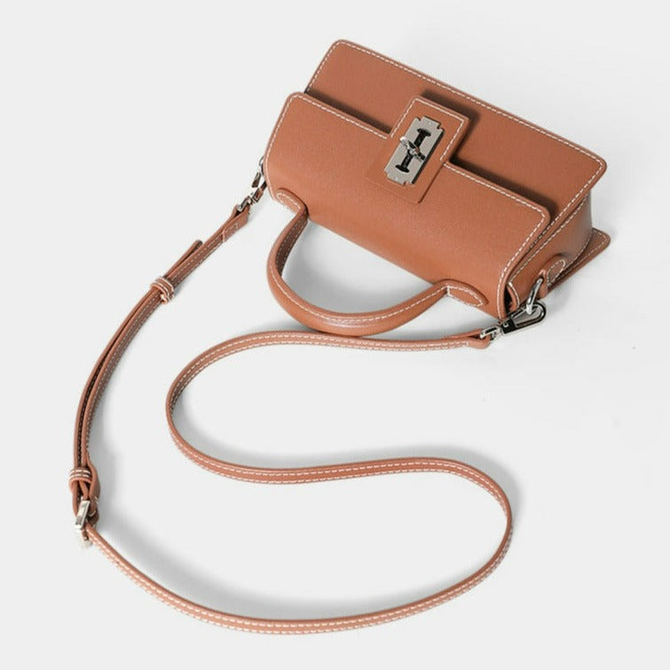 Real Cowhide Ladies Purse Genuine Leather Crossbody Bag-Handbags-Brown-Free Shipping Leatheretro
