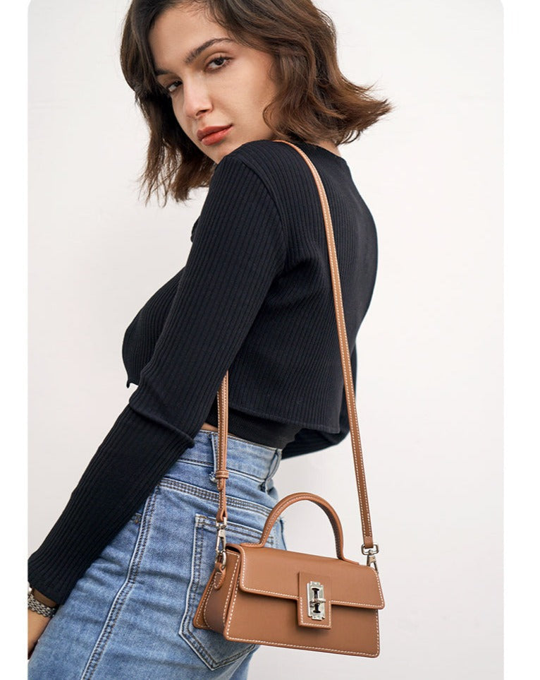 Real Cowhide Ladies Purse Genuine Leather Crossbody Bag-Handbags-Brown-Free Shipping Leatheretro