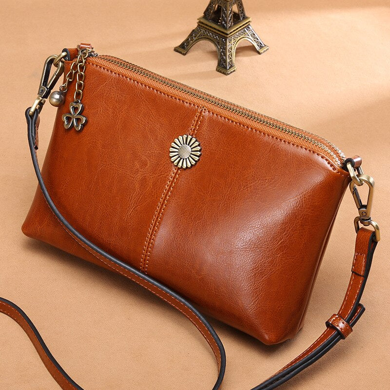Genuine Leather Women's Clutch Messenger Bag-Clutch-Brown-Free Shipping Leatheretro
