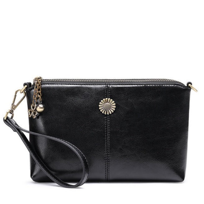 Genuine Leather Women's Clutch Messenger Bag-Clutch-Black-Free Shipping Leatheretro