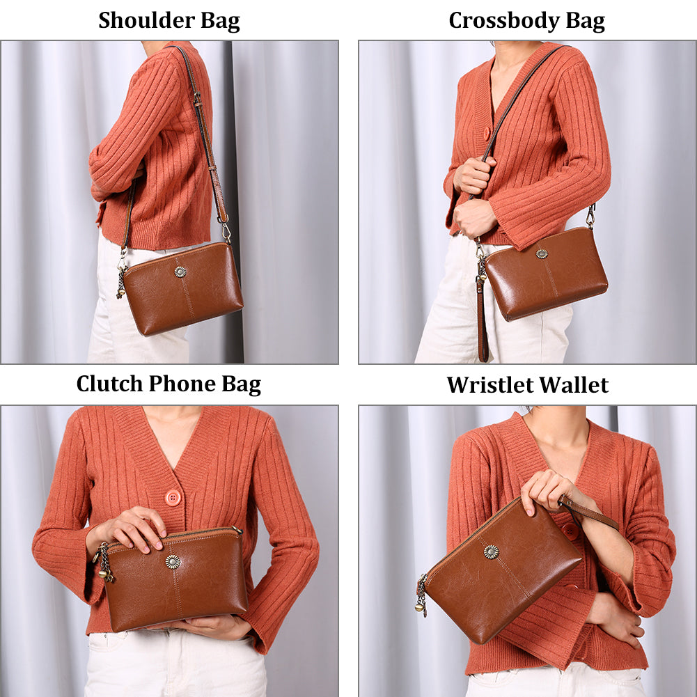 Genuine Leather Women's Clutch Messenger Bag-Clutch-Brown-Free Shipping Leatheretro