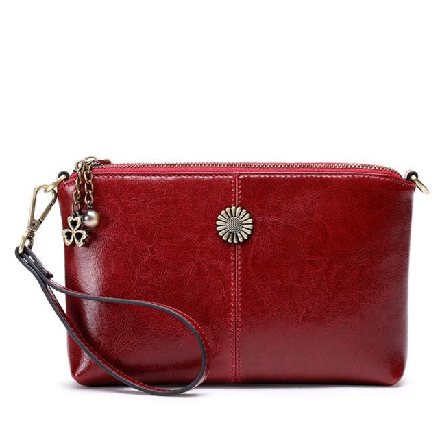Genuine Leather Women's Clutch Messenger Bag-Clutch-Red-Free Shipping Leatheretro