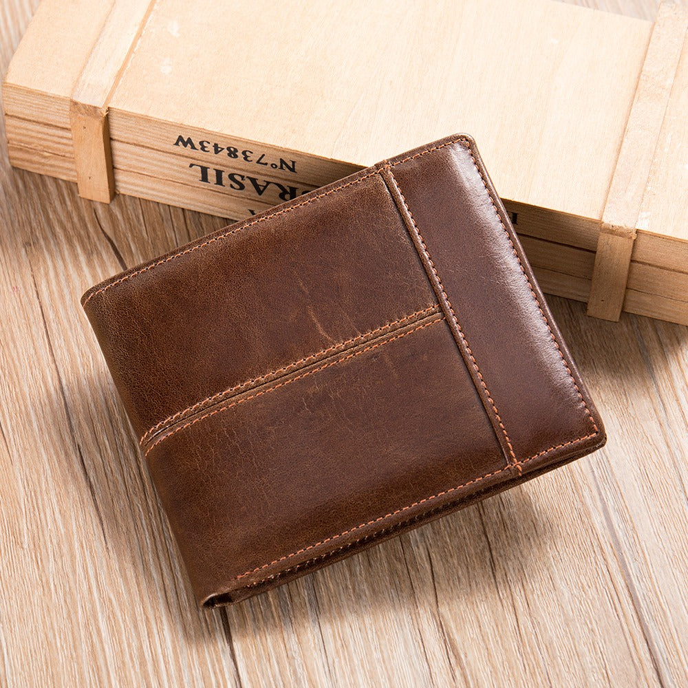 Real Genuine Leather Men's RFID Block Bifold Wallet-Wallets & Money Clips-Oil Coffee-Free Shipping Leatheretro