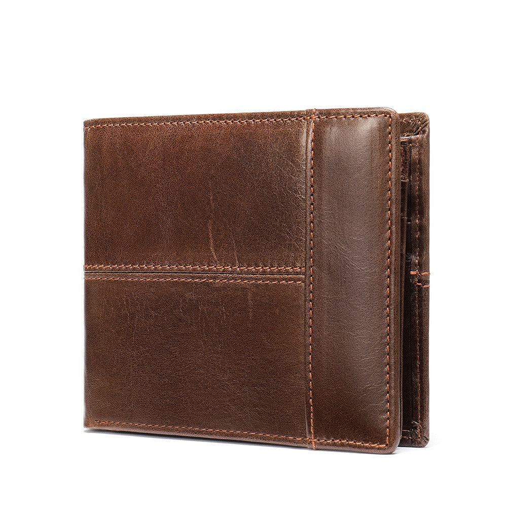 Real Genuine Leather Men's RFID Block Bifold Wallet-Wallets & Money Clips-Oil Coffee-Free Shipping Leatheretro