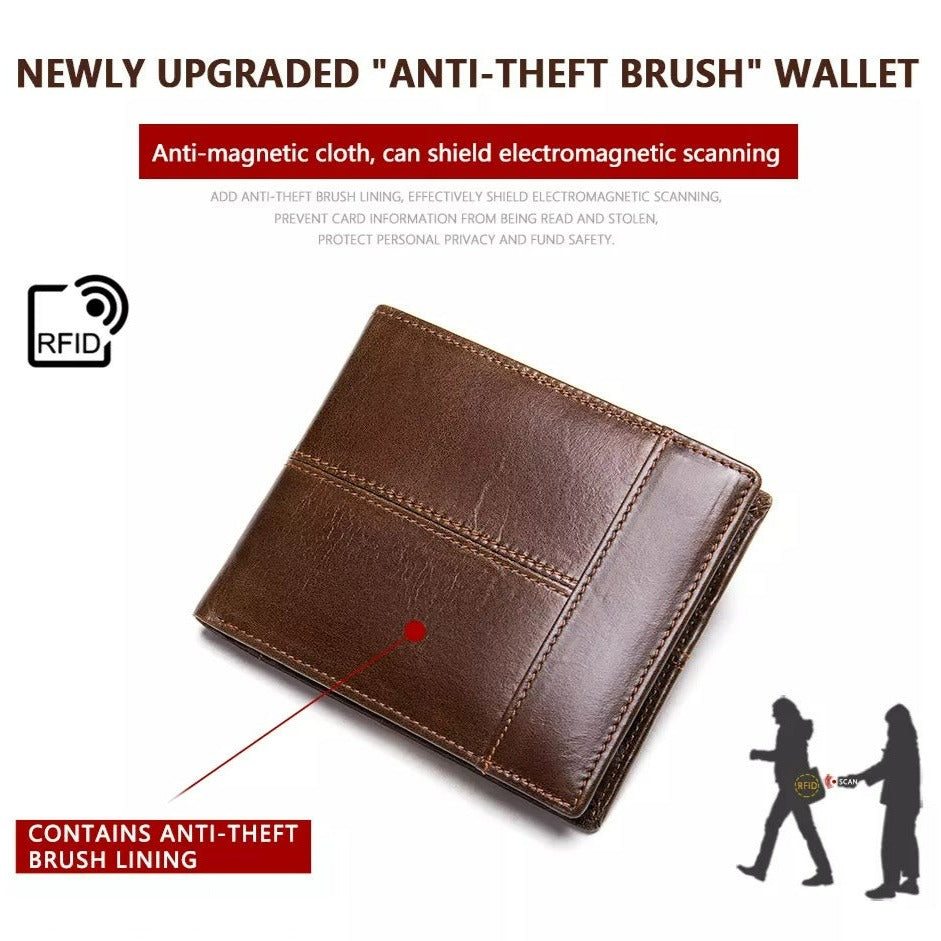Real Genuine Leather Men's RFID Block Bifold Wallet-Wallets & Money Clips-Oil Coffee-Free Shipping Leatheretro
