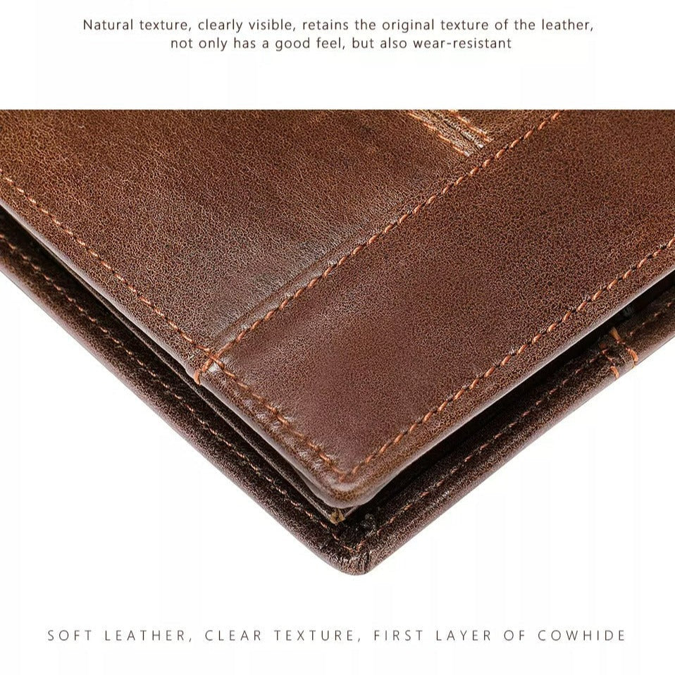 Real Genuine Leather Men's RFID Block Bifold Wallet-Wallets & Money Clips-Oil Coffee-Free Shipping Leatheretro