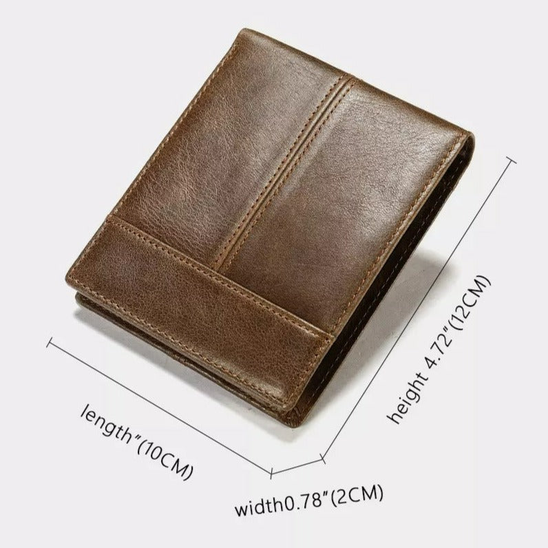 Real Genuine Leather Men's RFID Block Bifold Wallet-Wallets & Money Clips-Oil Coffee-Free Shipping Leatheretro