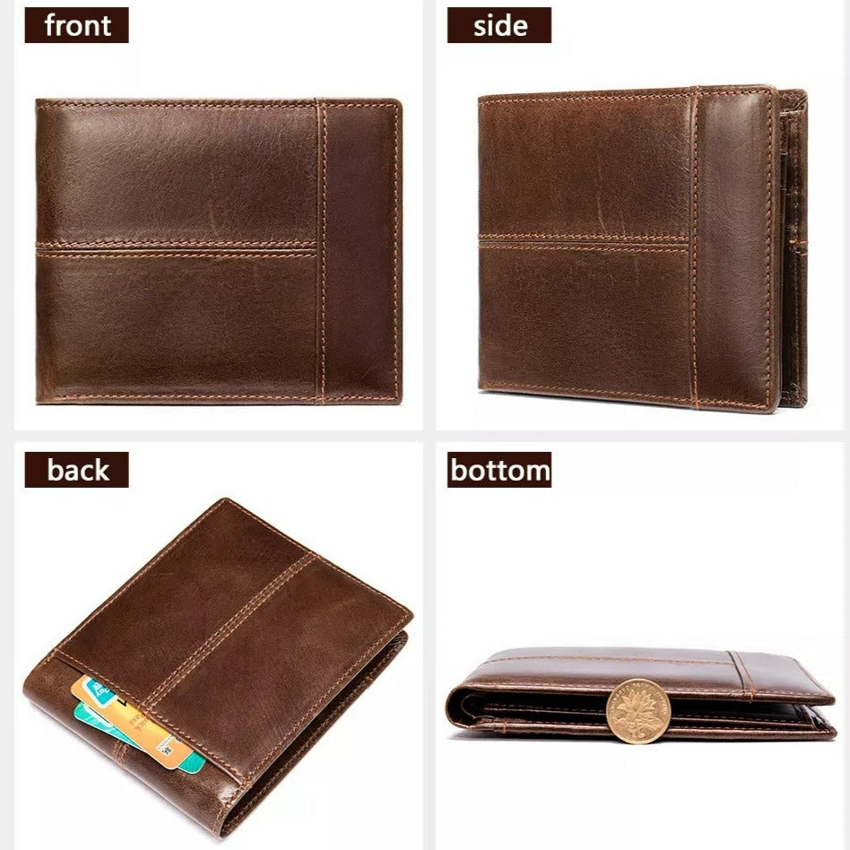 Real Genuine Leather Men's RFID Block Bifold Wallet-Wallets & Money Clips-Oil Coffee-Free Shipping Leatheretro