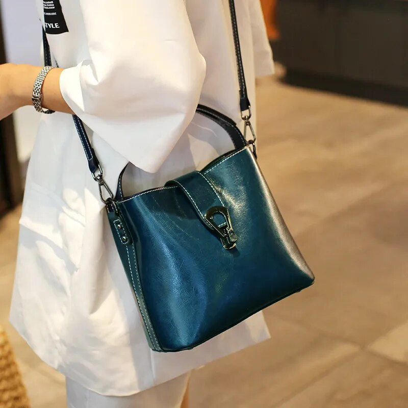 Real Oil Wax Leather Bucket Bag-Handbags-Coffee-Free Shipping Leatheretro