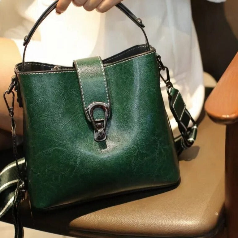 Real Oil Wax Leather Bucket Bag-Handbags-Coffee-Free Shipping Leatheretro