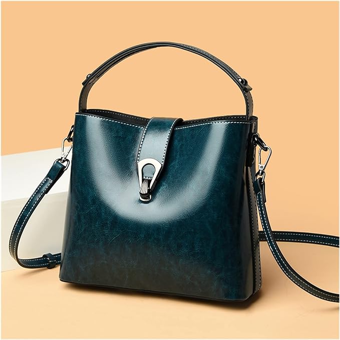 Real Oil Wax Leather Bucket Bag-Handbags-Green-Free Shipping Leatheretro