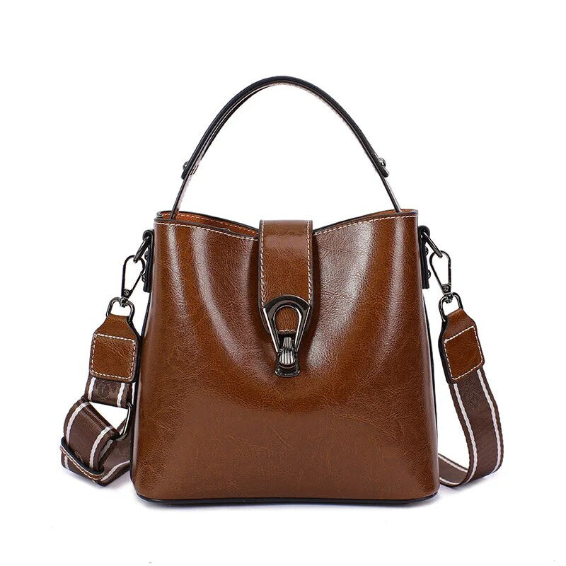 Real Oil Wax Leather Bucket Bag-Handbags-Coffee-Free Shipping Leatheretro