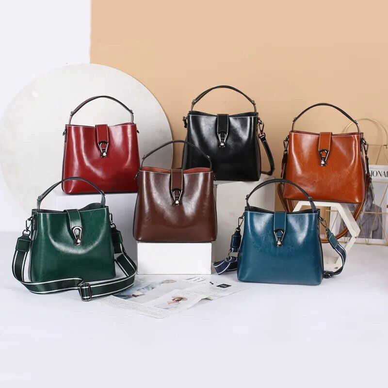 Real Oil Wax Leather Bucket Bag-Handbags-Coffee-Free Shipping Leatheretro