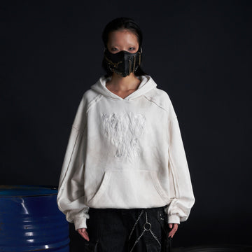 RECOVER ZONE LOGO Embroidered Dirty Wash Hoodie-Hoodie-M-White-Free Shipping Leatheretro