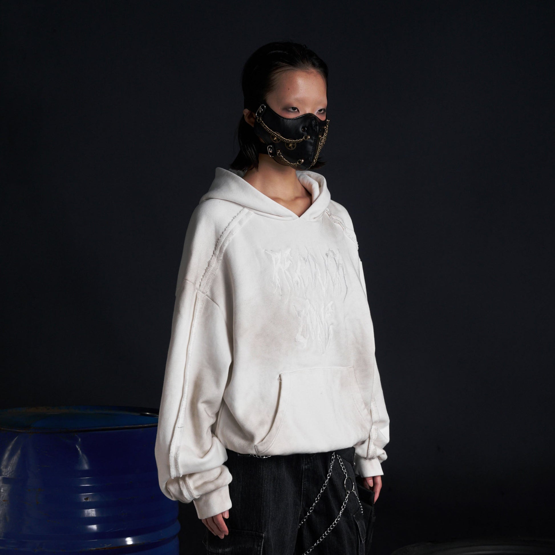 RECOVER ZONE LOGO Embroidered Dirty Wash Hoodie-Hoodie-M-White-Free Shipping Leatheretro