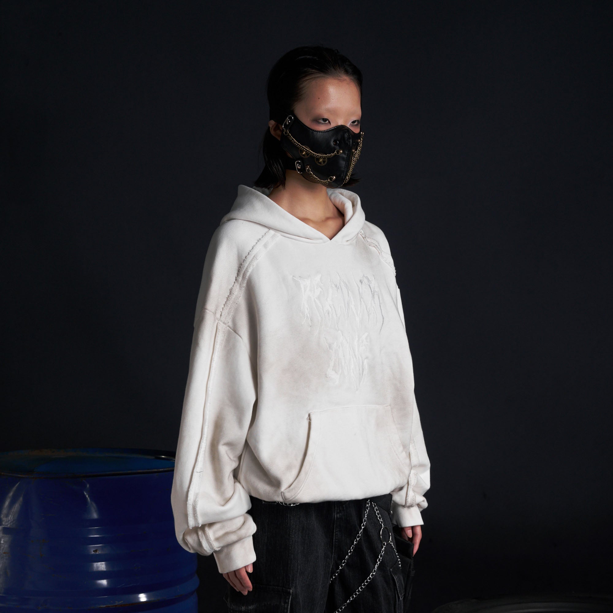 RECOVER ZONE LOGO Embroidered Dirty Wash Hoodie-Hoodie-M-White-Free Shipping Leatheretro