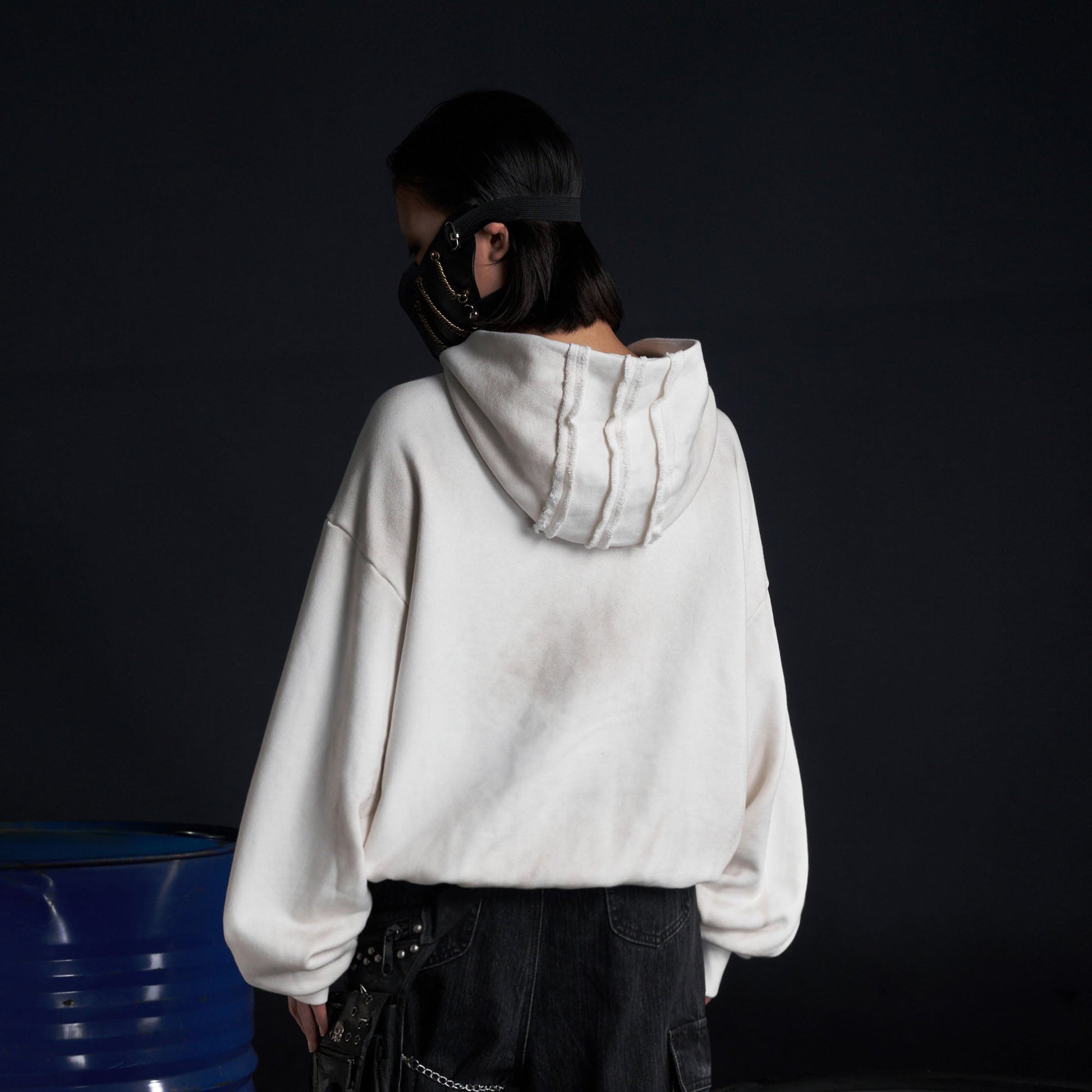 RECOVER ZONE LOGO Embroidered Dirty Wash Hoodie-Hoodie-M-White-Free Shipping Leatheretro