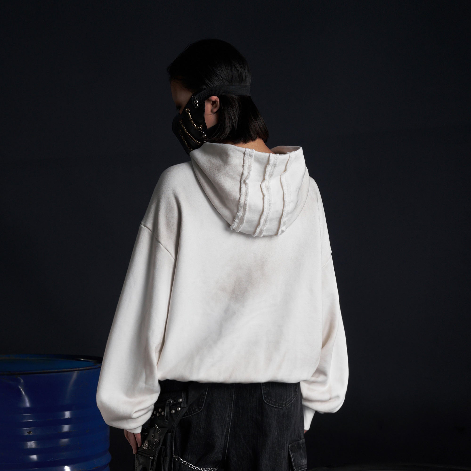 RECOVER ZONE LOGO Embroidered Dirty Wash Hoodie-Hoodie-M-White-Free Shipping Leatheretro