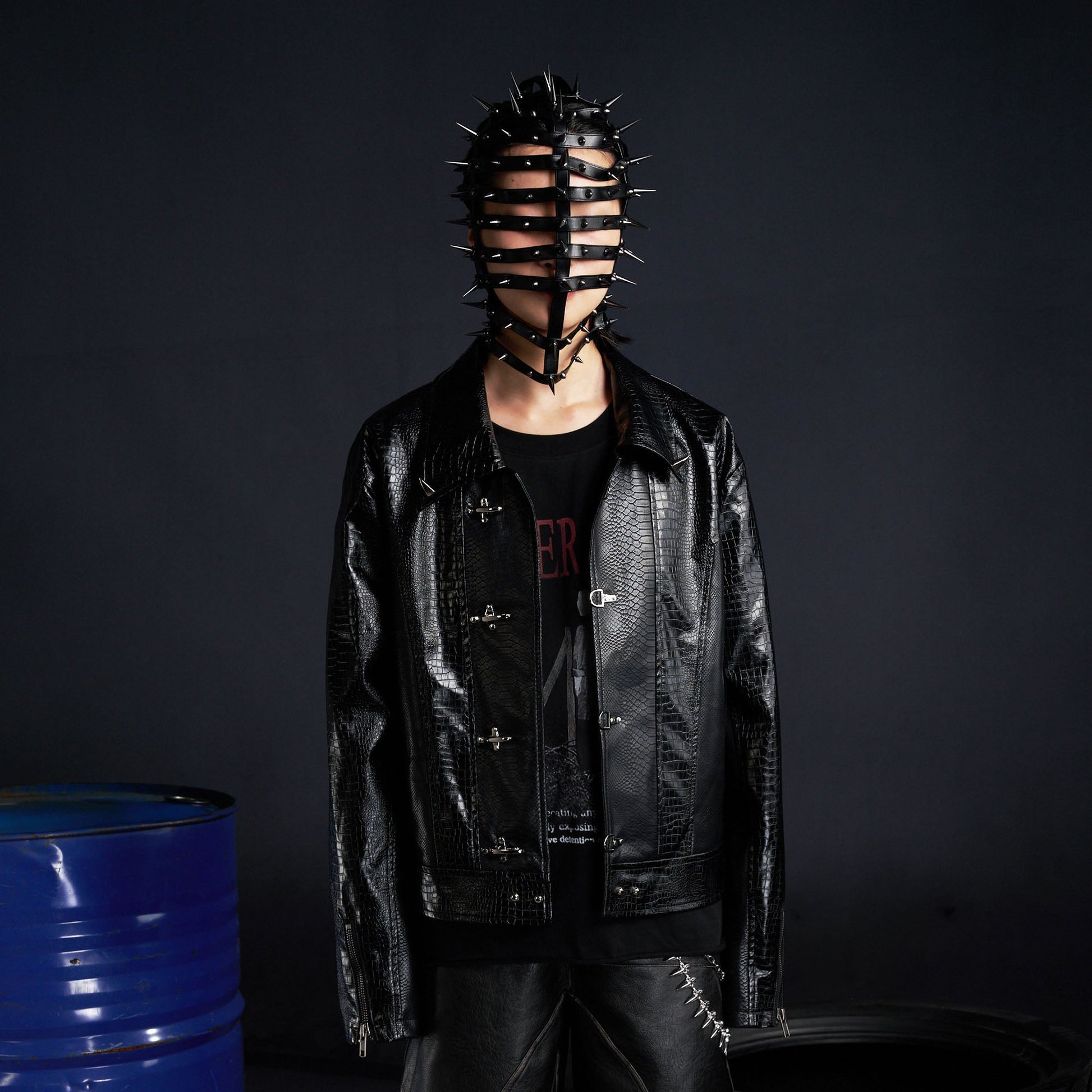 RECOVER ZONE Faux Croc Embossed Hoop-Buckles Jacket-Jacket-M-Free Shipping Leatheretro