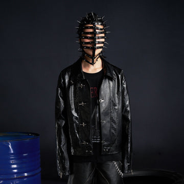 RECOVER ZONE Faux Croc Embossed Hoop-Buckles Jacket-Jacket-M-Free Shipping Leatheretro