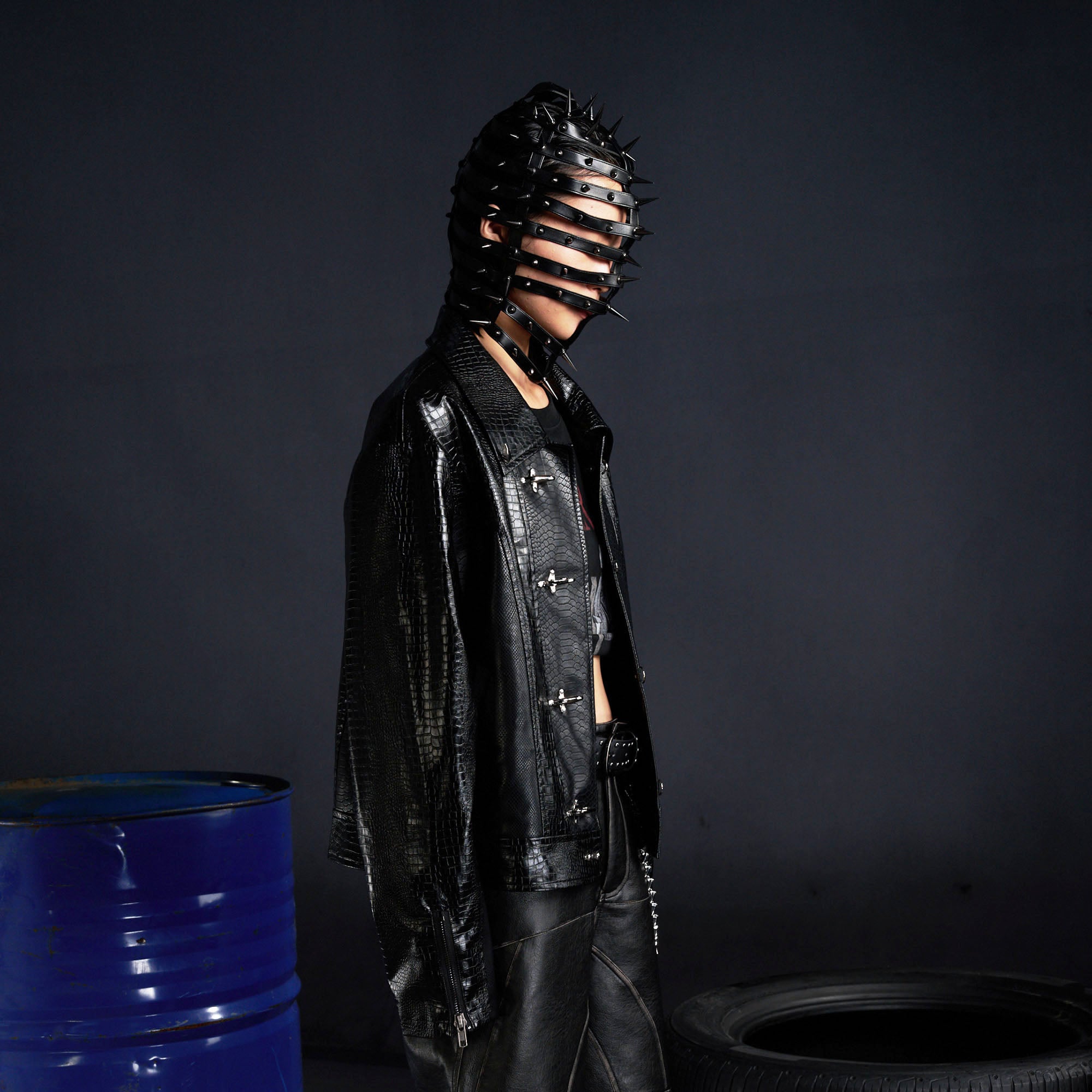 RECOVER ZONE Faux Croc Embossed Hoop-Buckles Jacket-Jacket-M-Free Shipping Leatheretro