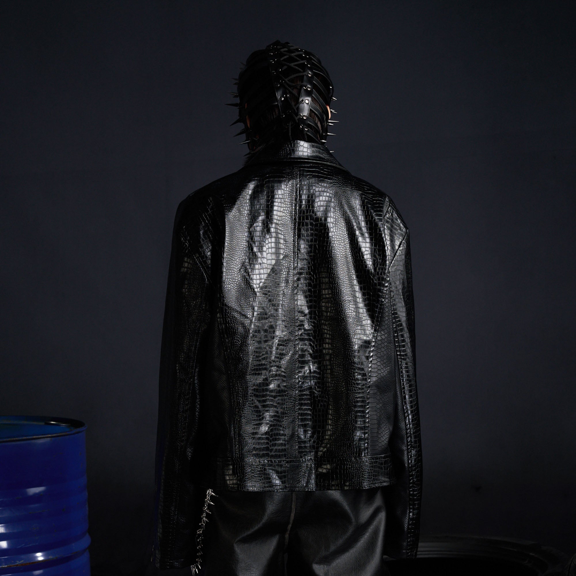 RECOVER ZONE Faux Croc Embossed Hoop-Buckles Jacket-Jacket-M-Free Shipping Leatheretro